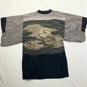 VTG 50s/60s 100% Silk Handmade Japanese Kimono Reversable Large Print Artwork
